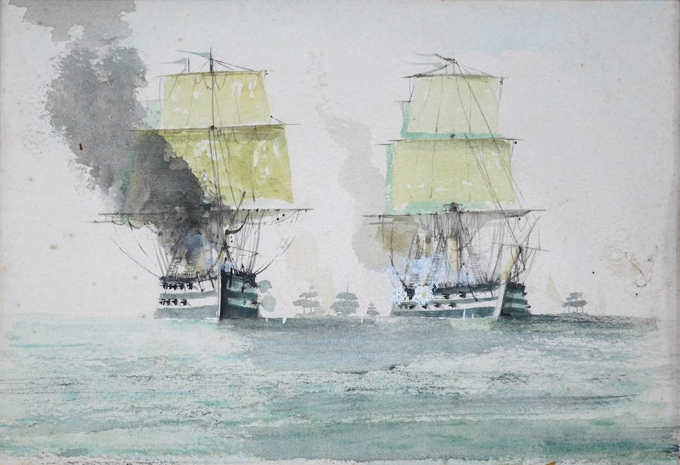From the Studio of Fred Cuming. watercolour, ‘Really Bloody Good’, Battle of Cape St Vincent, indistinctly signed in pencil to the mount, 14 x 20cm, unframed. Condition - fair, some spots of foxing